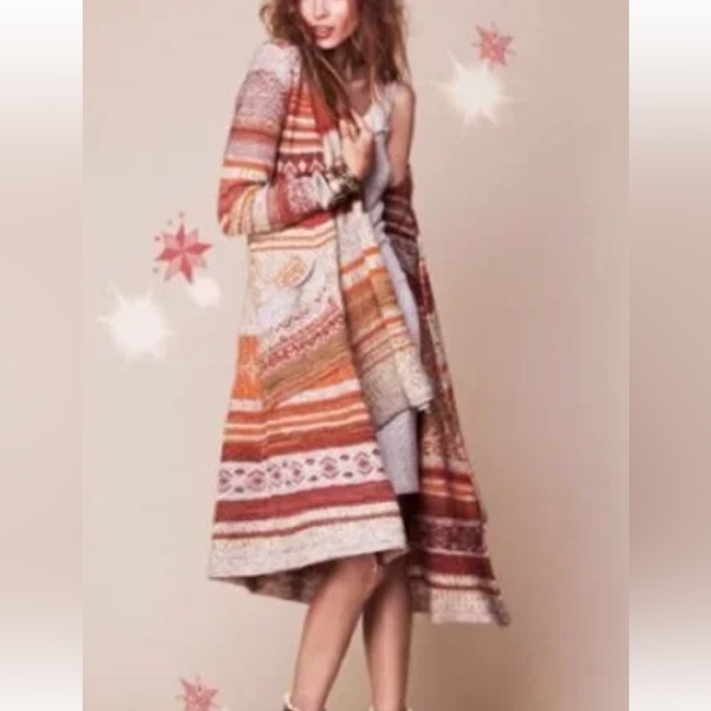 Fp Fair Isle Nordic Print Maxi Cardigan Duster Sweater Yesterdays Smile Boho